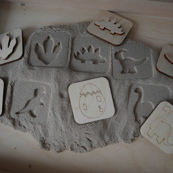 Sandstempel aus Holz mit Dinos, handgefertigt - Labyrinthkiste