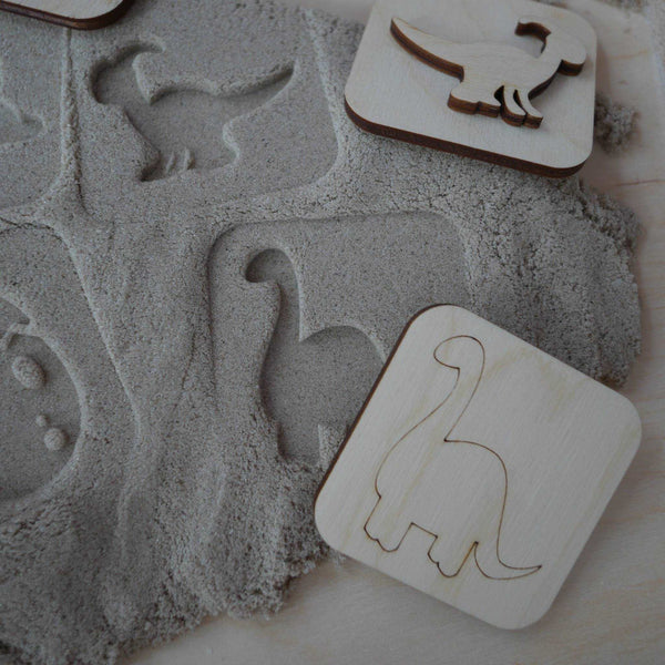 Sandstempel aus Holz mit Dinos, handgefertigt - Labyrinthkiste