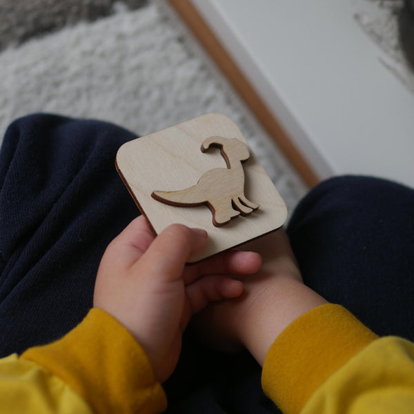 Sandstempel aus Holz mit Dinos, handgefertigt - Labyrinthkiste