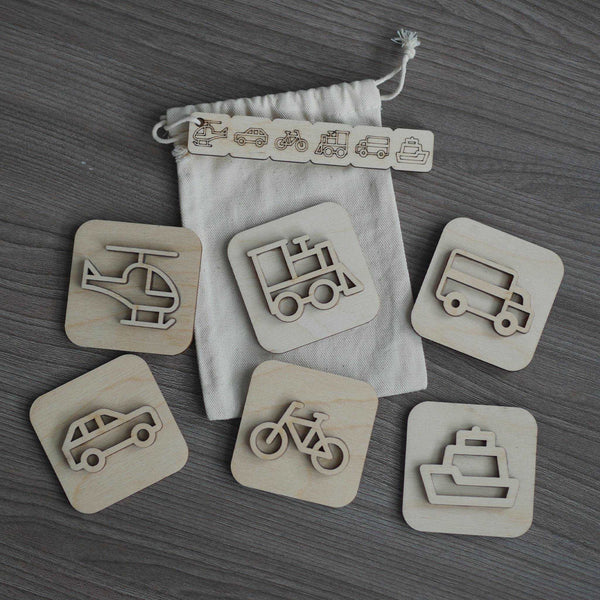 Sandstempel aus Holz mit Fahrzeugen, handgefertigt - Labyrinthkiste