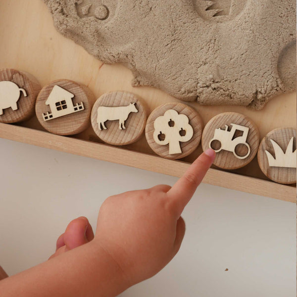 Sandstempel aus Holz „Der Bauernhof“, handgefertigt