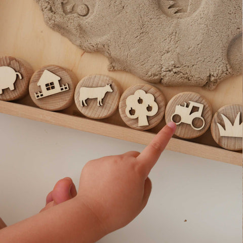 Sandstempel aus Holz „Der Bauernhof“, handgefertigt