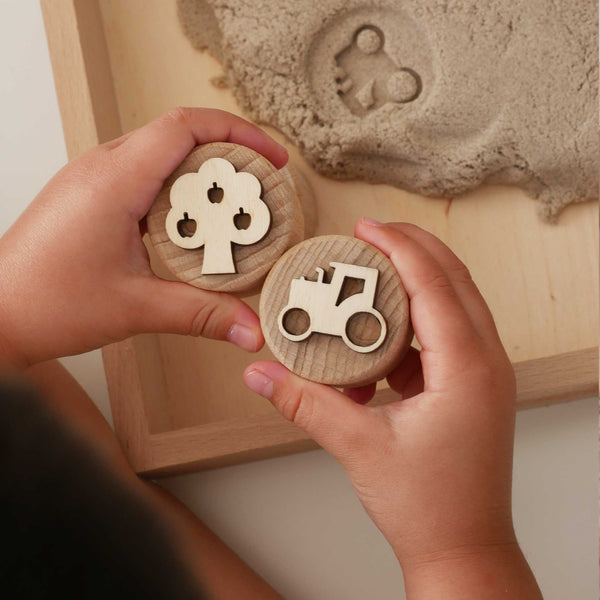 Sandstempel aus Holz „Der Bauernhof“, handgefertigt
