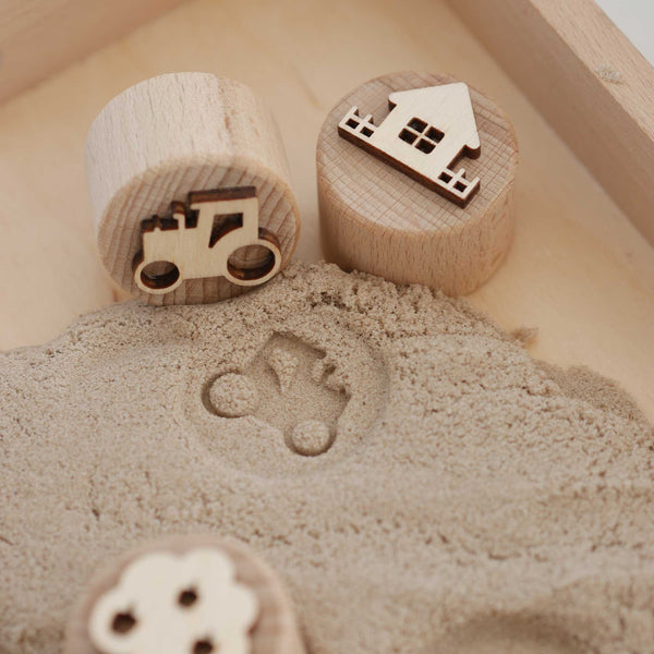 Sandstempel aus Holz „Der Bauernhof“, handgefertigt