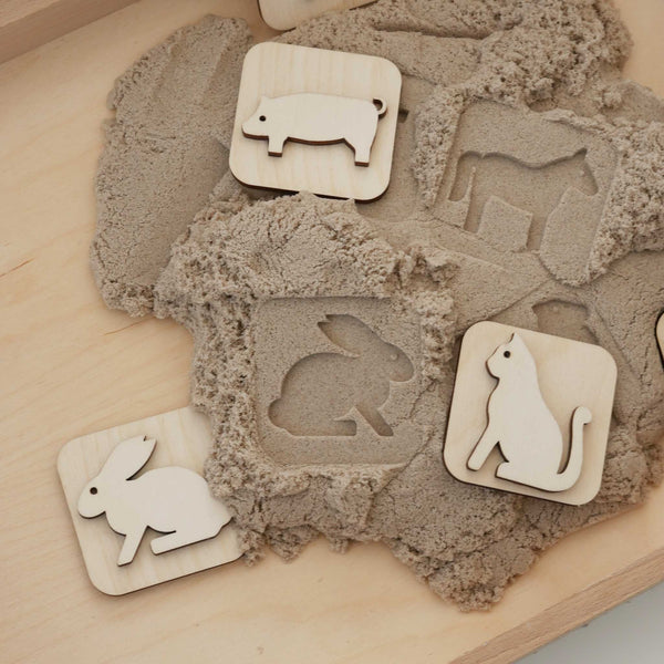 Sandstempel aus Holz mit Bauernhoftieren, handgefertigt
