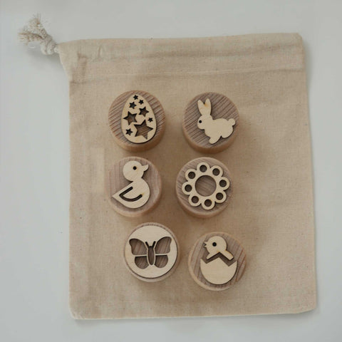 Sandstempel aus Holz mit Frühlingsmotiven, handgefertigt