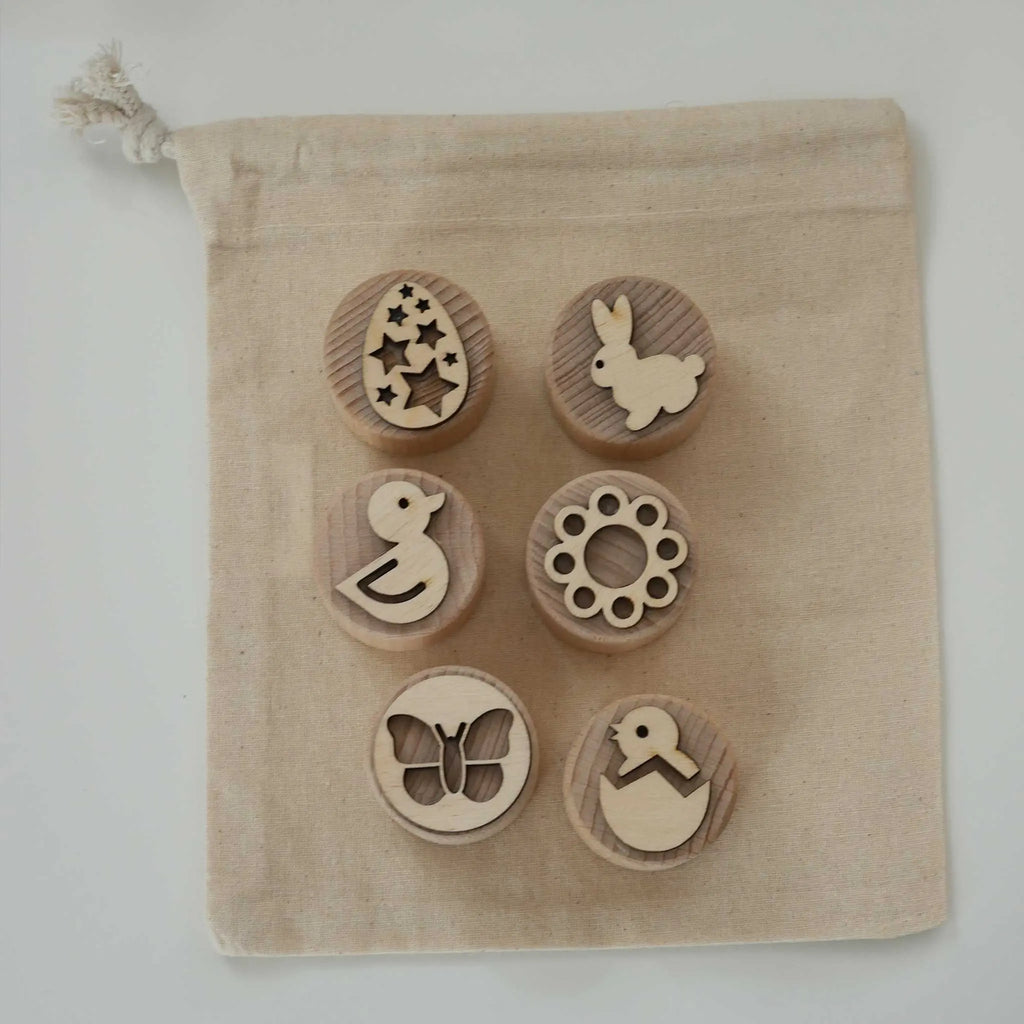 Sandstempel aus Holz mit Frühlingsmotiven, handgefertigt