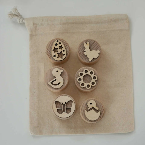 Sandstempel aus Holz mit Frühlingsmotiven, handgefertigt