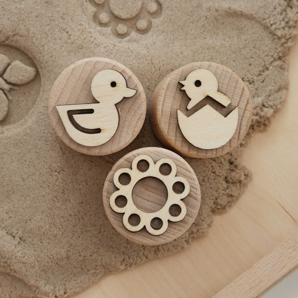Sandstempel aus Holz mit Frühlingsmotiven, handgefertigt