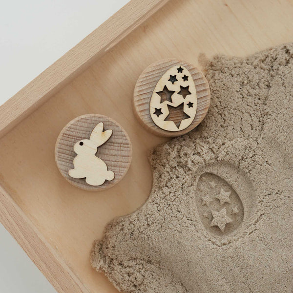 Sandstempel aus Holz mit Frühlingsmotiven, handgefertigt
