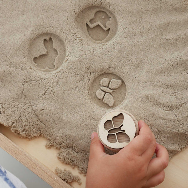 Sandstempel aus Holz mit Frühlingsmotiven, handgefertigt