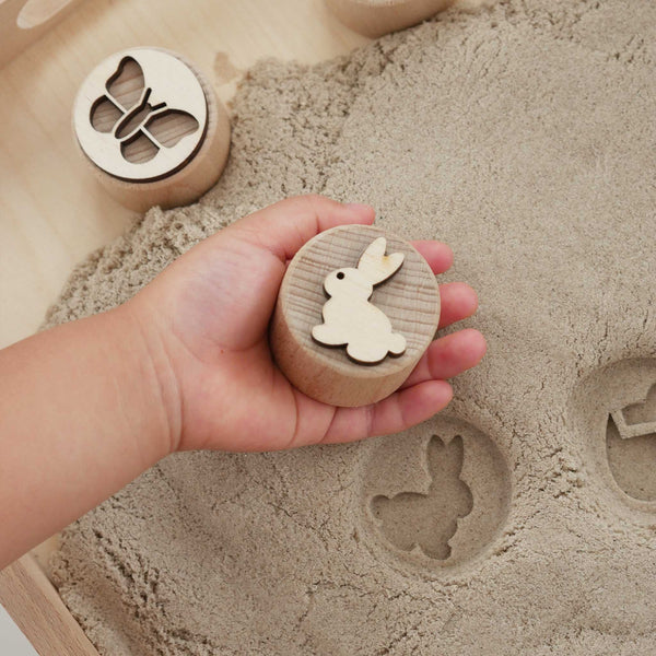 Sandstempel aus Holz mit Frühlingsmotiven, handgefertigt