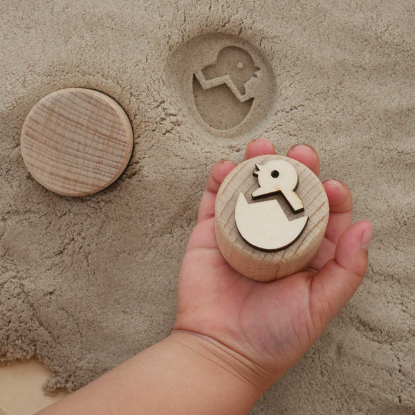 Sandstempel aus Holz mit Frühlingsmotiven, handgefertigt