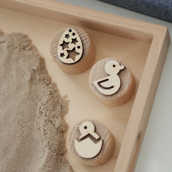 Sandstempel aus Holz mit Frühlingsmotiven, handgefertigt