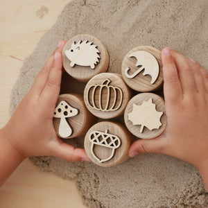 Sandstempel aus Holz mit Herbstmotiven, handgefertigt