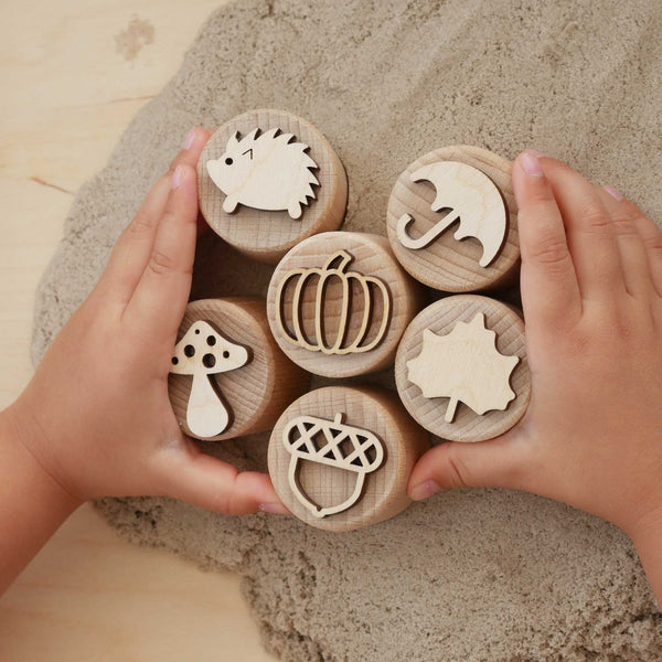 4 Jahreszeiten Sandstempel-Set aus Holz, handgefertigt