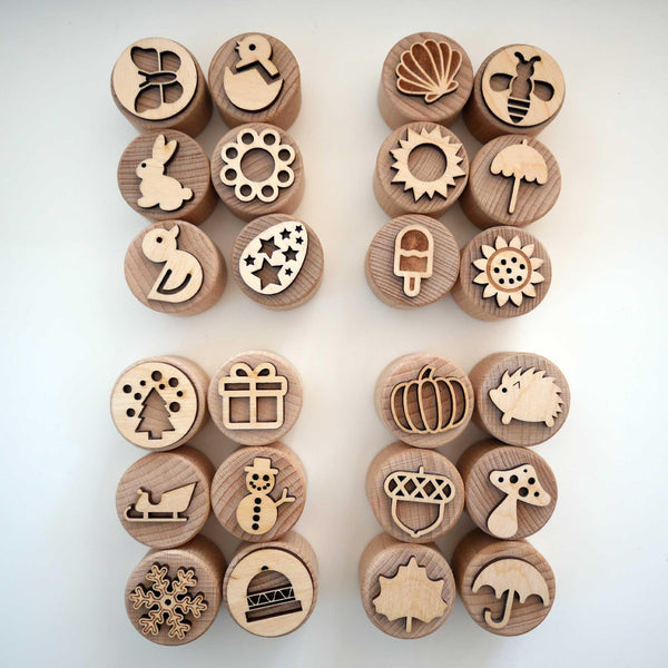 4 Jahreszeiten Sandstempel-Set aus Holz, handgefertigt - Labyrinthkiste