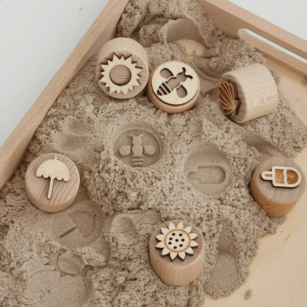 4 Jahreszeiten Sandstempel-Set aus Holz, handgefertigt - Labyrinthkiste