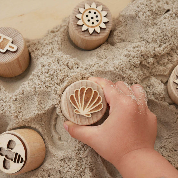 Sandstempel aus Holz mit Sommermotiven, handgefertigt
