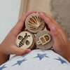 Sandstempel aus Holz mit Sommermotiven, handgefertigt