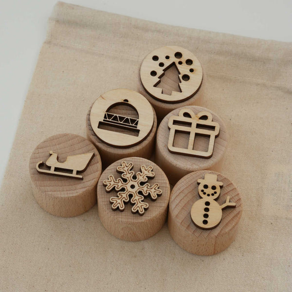 4 Jahreszeiten Sandstempel-Set aus Holz, handgefertigt