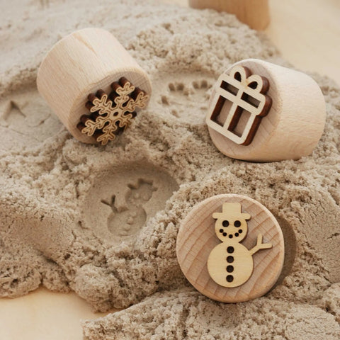 Sandstempel aus Holz mit Wintermotiven, handgefertigt