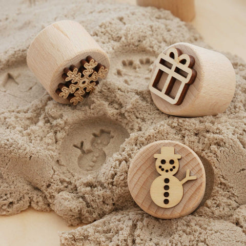 Sandstempel aus Holz mit Wintermotiven, handgefertigt