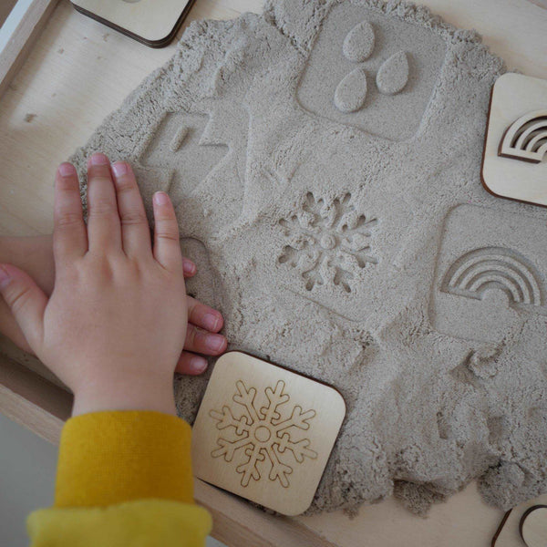 Sandstempel aus Holz mit Wettersymbolen, handgefertigt - Labyrinthkiste