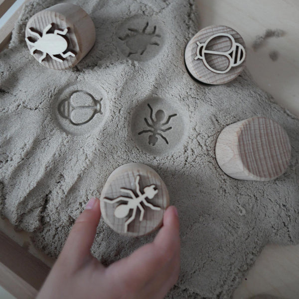 Sandstempel aus Holz mit Insekten, handgefertigt - Labyrinthkiste
