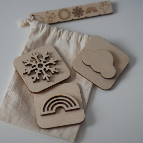 Sandstempel aus Holz mit Wettersymbolen, handgefertigt - Labyrinthkiste