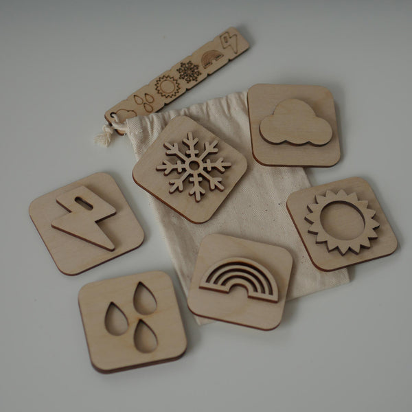 Sandstempel aus Holz mit Wettersymbolen, handgefertigt - Labyrinthkiste